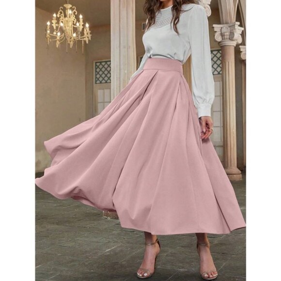 High Waist Pleated Detail Flare midi Skirt business casual black - Picture 1 of 2